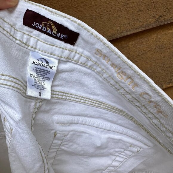 Vintage Jordache White Heavy Stitch Embroidered Y2K Straight Crop Capri Ankle Je - Picture 6 of 12